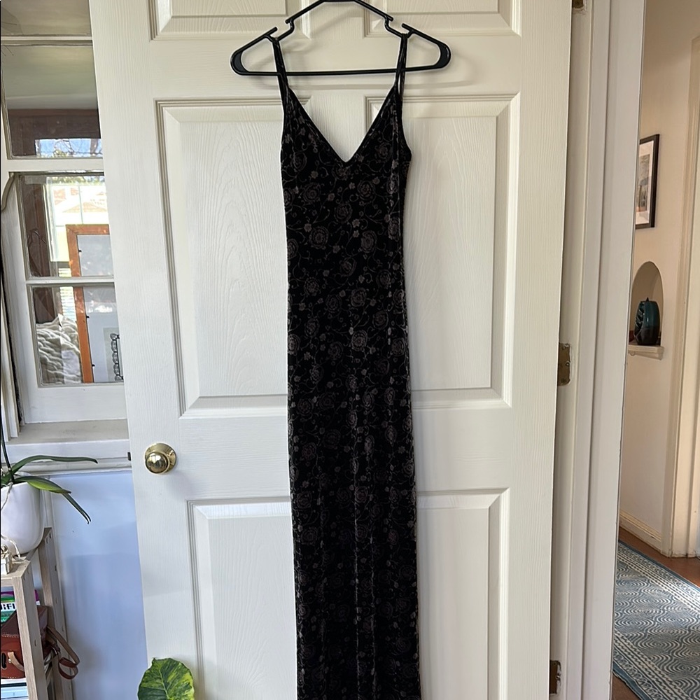 Velvet floor-length black floral dress